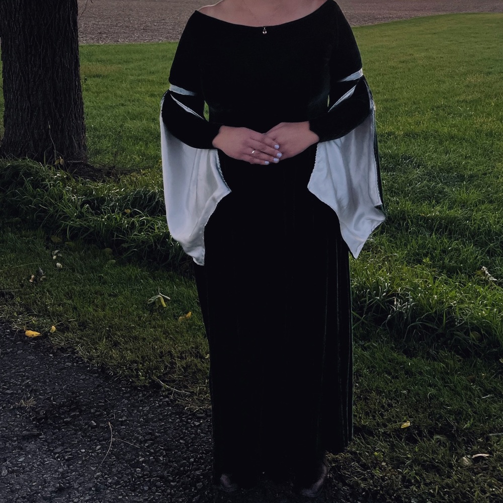 Medieval/Renaissance green/silver velvet dress